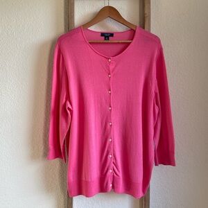 Chaps Bubble Gum Pink 3/4 Sleeve Cardigan Sz: 2X